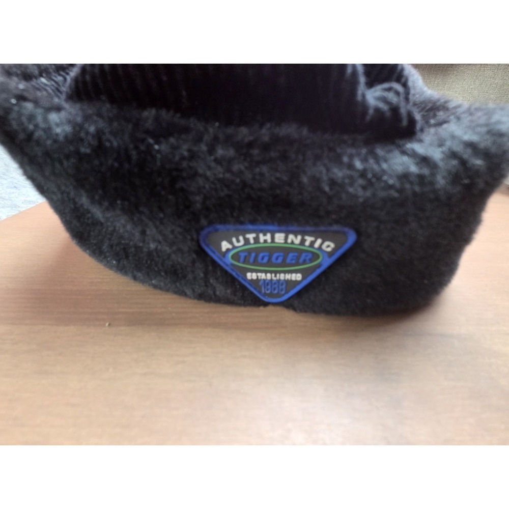 Disney Store Tigger Hat Adult Black Faux Fur Flap Cap Embroider Corduroy - Picture 4 of 6